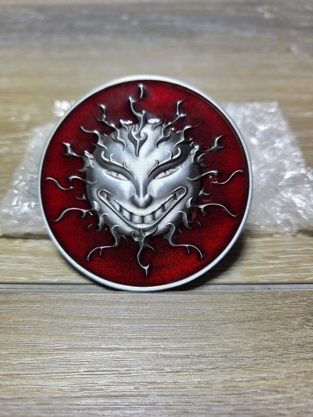 Red Enamel Evil Devil Face Flame Metal Belt Buckle